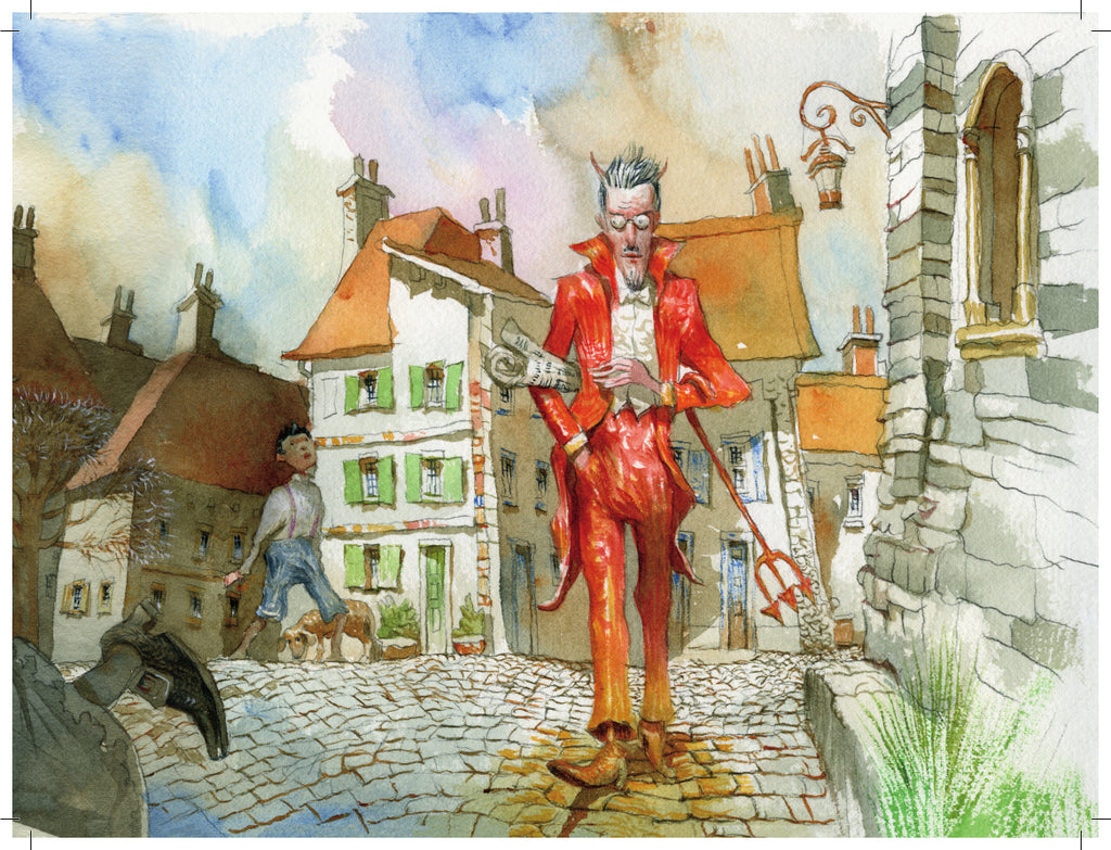 Illustration of the devil arriving at the town of Beaugency by Lelis