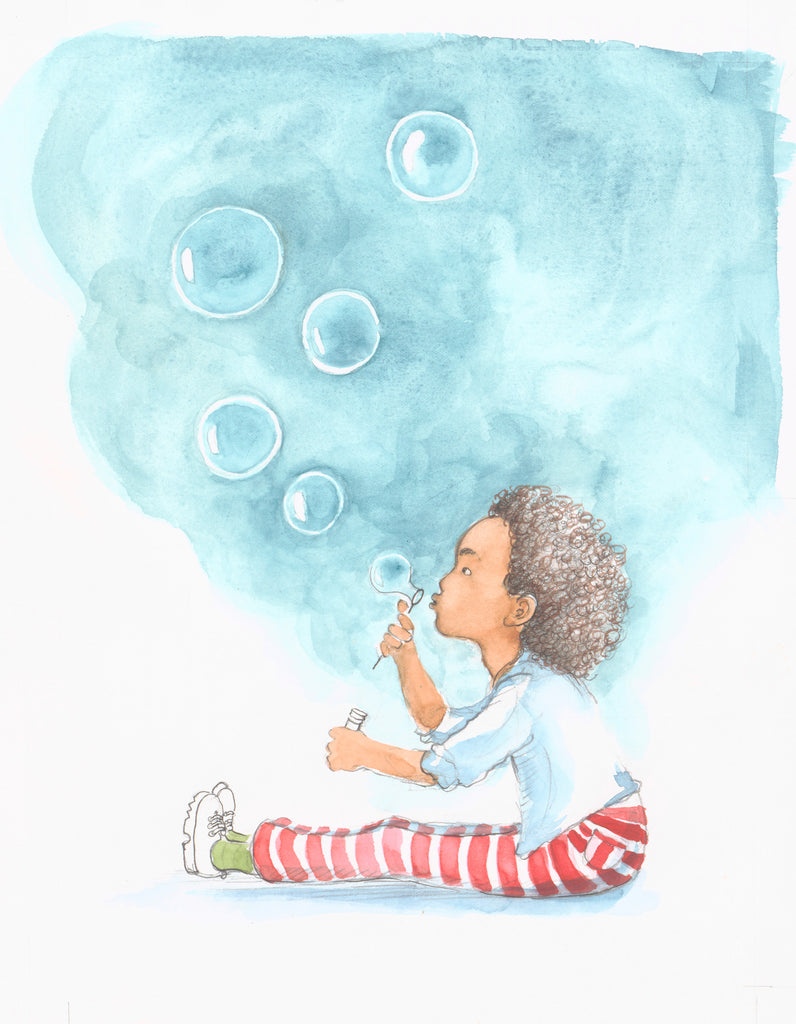 Child blowing bubbles by Carol Betera