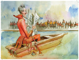 Illustration by Lelis of the devil in a boat reading the paper